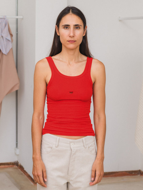 【新品未使用】Baserange Heart tank Bow Blue S Heart Tank - Organic Cotton Poplin - Bow Blue – Baserange